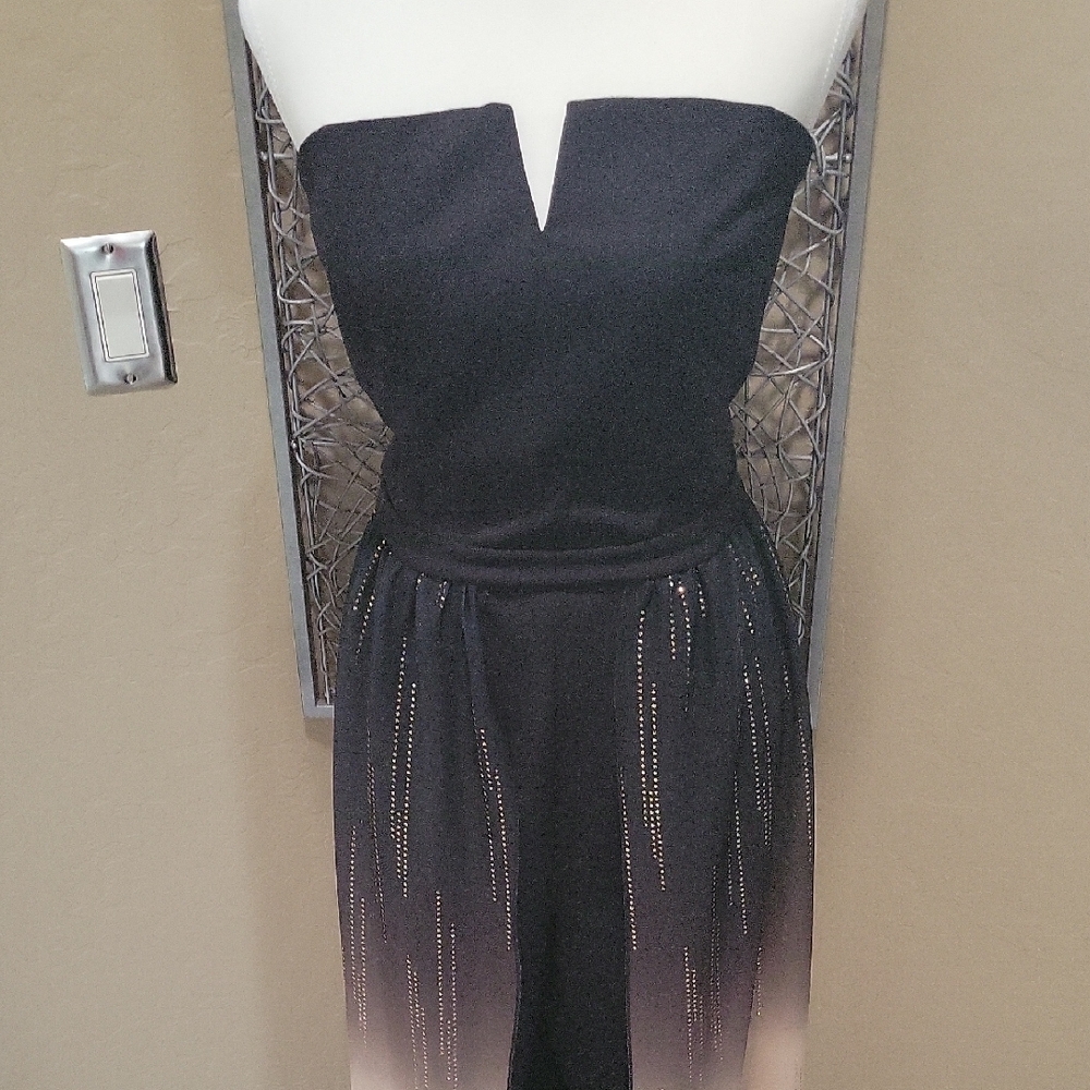 VENUS Strapless Ombre Black and Tan Jumpsuit With Pants And Sheer Skirt - Picture 3 of 6